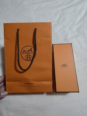 Hermès Orange Gift Box with Black Ribbon And Paper Bag